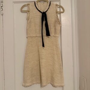 Zara Sleeveless Cream Dress with Black Bow